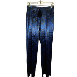 Susan Graver Womens XS Petite Blue Paisley Print Pull-On Pants Velour Stretch